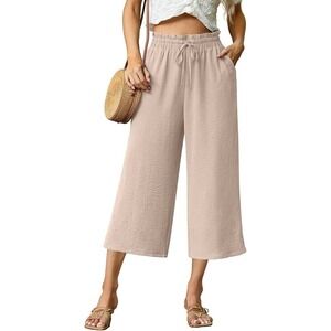NWT Freeoak Capri High Waisted Wide Leg Casual Lounge Pant Capris Women M